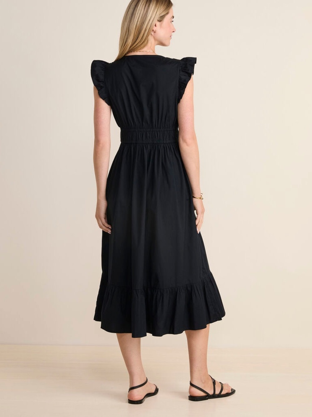Vineyard Vines Black V-Neck Ruffle Midi Dress - Picture 2 of 5